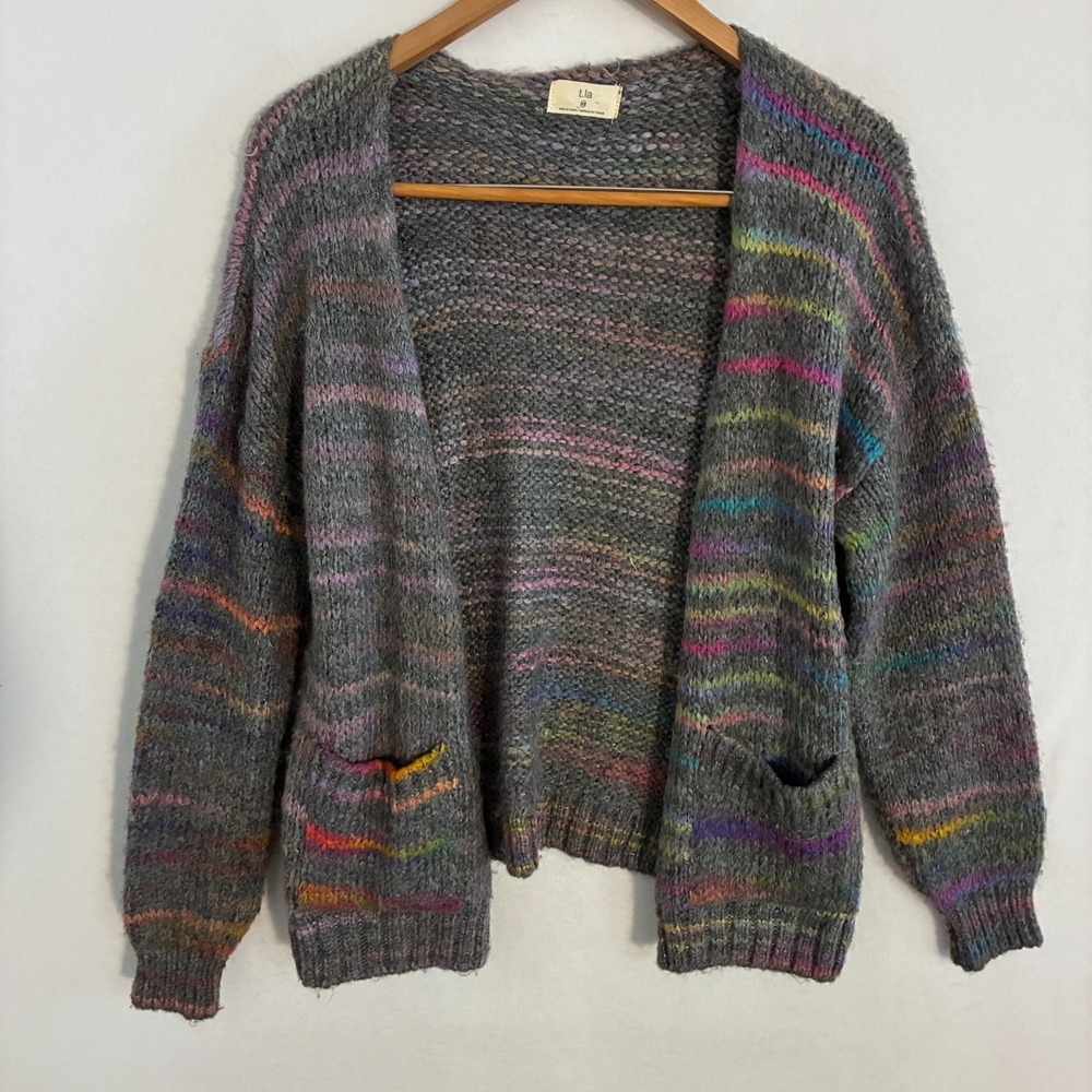 T.la Anthropologie Cardigan Sweater Women's XS Striped Knit Open Front Boho
